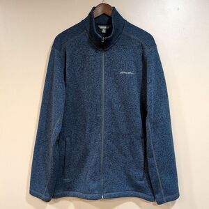 Eddie Bauer Mens XL Full Zip Fleece Jacket Navy Blue Mock Neck Sweatshirt Pocket